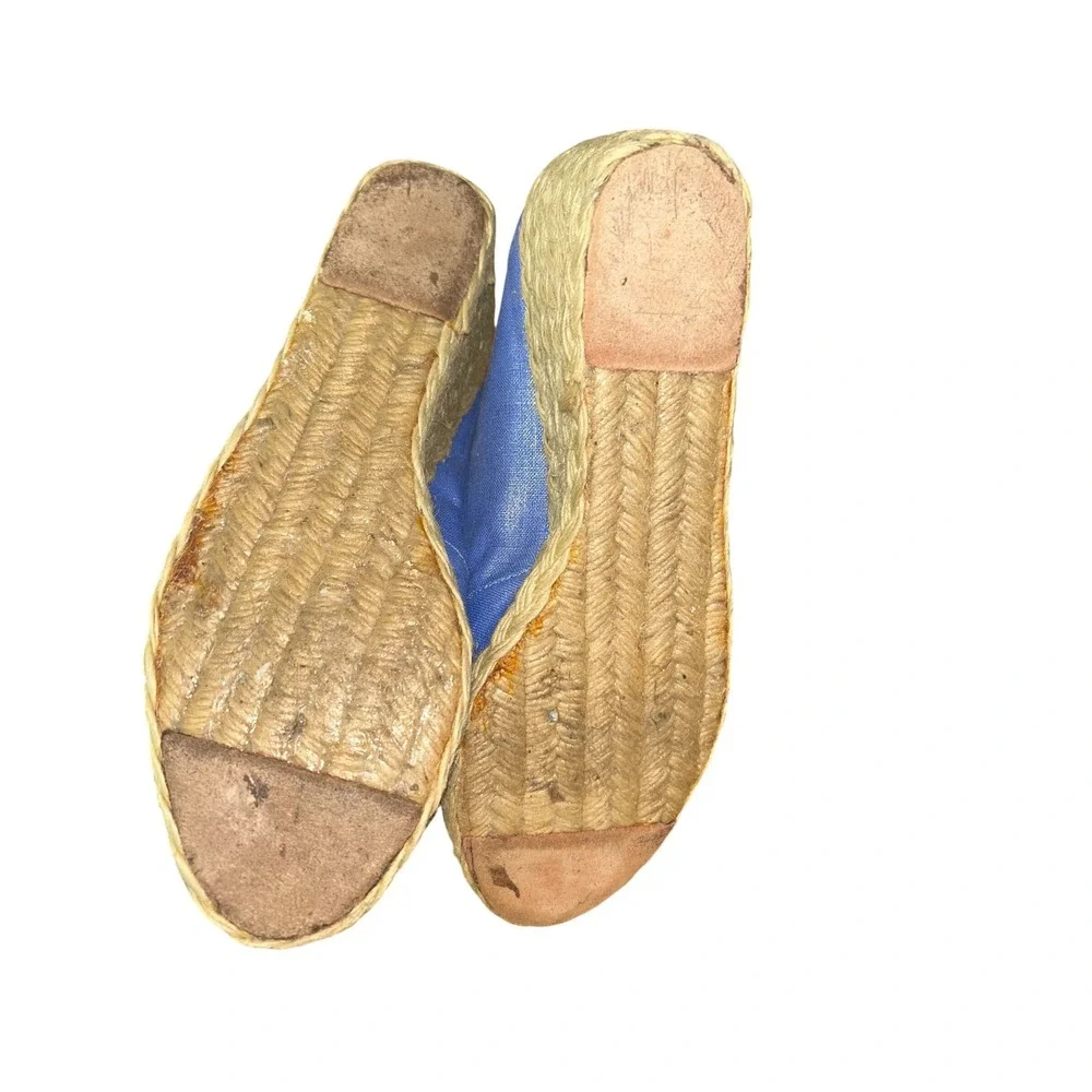 Lauren Ralph Lauren Cecilia Blue‎ Linen Espadrille Wedges Peep Toe Sandals 10B